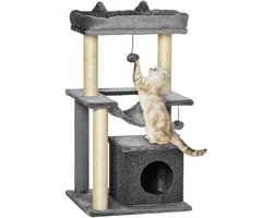 Krabpaal: Krabpaal met pluche bekleding - kattenspeeltoren - bed - schuilplaats - hangmat - platform 48 x 48 x 90 cm grijs