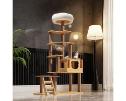 Krabpaal: Krabpaal met Ruimtecapsule - Kattenboom Klimtoren - Katten Vermaken - 165 cm Hoog - 60x40x165 cm - Natuurlijk Hout