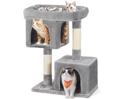 Krabpaal met Sisal-Covered Krabpalen en 2 Pluche Condos voor Katten - Lichtgrijs PCT61W