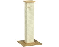 Krabpaal met slijtvaste sisal touw en hangend speelgoed, stevig duurzaam houten voetstuk, stabiel breed voetstuk, ruimtebesparend, geschikt voor kleine katten om te krabben en te spelen 38x38x80 cm beige