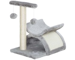 Krabpaal multifunctioneel katten speel- en rustmeubel, met pluche ligvlak en hangende ballen, comfortabele zachte pluche bovenkant, stevig houten frame, geschikt voor binnenkatten, 40x30x43 cm grijs