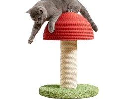 Krabpaal: Krabpaal Paddenstoel - Katten Krabmeubel - Mentale Stimulatie - Robuuste Sokkel - 30x18x20 cm - Rood