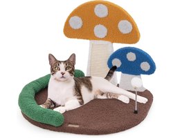 Krabpaal Paddenstoel - Kattenmeubel Activiteitencentrum - Spelen Krabben Slapen - Compact All-in-One Design - 59x49x43 cm - Meerkleurig