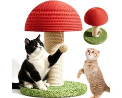 Krabpaal: Krabpaal Paddenstoel - Krab Meubel - Kattenklimpaal - Katten Speelgoed - Sisal Touw- Duurzaam - Stabiele Basis - Anti-omvallen - Kras- & Slijtvast - 28x16x18 cm - Voor Kittens & Kleine Katten