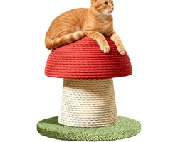 Krabpaal Paddenstoel - Krabmeubel Kat - Spelen en Krabben - Stevige Basis - 20x28x16 cm - Rood