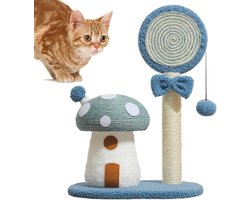 Krabpaal: Krabpaal Paddestoel - Katten Krabmeubel - Katten Spelen - Natuurlijk Sisal Materiaal - 37.5 x 28.5 x 54 cm - Blauw