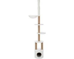Krabpaal Plafondhoogte - Kattenklimboom - Plezier voor Katten - Verstelbaar tot 250cm - 49x40x41cm - Wit