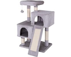 Krabpaal pluche bal bel krabplank sisaltouw 90 cm kattenboom comfortabele ligplek holen lichtgrijs