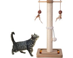 Krabpaal Premium Sisal met Interactief Speeltje voor Katten en Kittens - 25 inch Beige