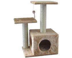 Krabpaal Sandra - Beige - Met slaaphuis en speelmuis - 44 x 33 x 70 cm (LxBxH)