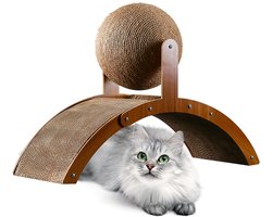 Krabpaal – Sisalbal-stijl – Krabpaal met boogbrug-ontwerp – Inclusief hangende krabbal – 54 x 22 x 37 cm – Verrijkingsspeelgoed ontworpen voor kleine tot middelgrote binnenkatten