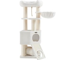 Krabpaal Toren - Krabpaal - Kattenappartement - Spaanplaat - Pluche - Sisal - 50cm x 50cm x 141cm - Crème Wit - 22,3kg