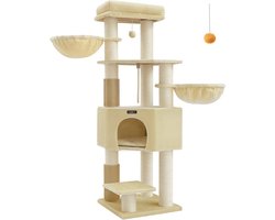 Krabpaal: Krabpaal Toren - Krabpaal - Kattenkrabber - Spaanplaat Pluche - Ideaal voor meerdere katten - 50cm x 50cm x 160cm