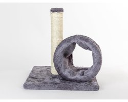 Krabpaal toren sisal tunnel pluche bekleding grijs klein formaat 28x28x31 cm Krabpaal