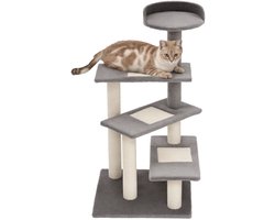 Krabpaal: Krabpaal van 100 cm met sisalpalen-groot platform-krabpaal met meerdere niveaus-klimtoren-voor kleine katten-beige+grijs