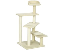 Krabpaal van 50x50x100 cm met sisalpalen groot platform krabpaal met meerdere niveaus klimtoren voor kleine en middelgrote katten beige Kattenmand Kattenboom