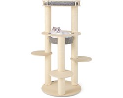Krabpaal van Hout 6 Verdiepingen met Hangmat & 4 Ligvlakken & 3 Krabzuilen Grote Kattenkrabpaal Kattenmeubel Klimboom 66 x 66 x 150 cm