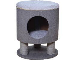 Krabpaal Vincent Ø 40 cm hoogte 48cm grijs hout textiel pluche met speelbal - katten