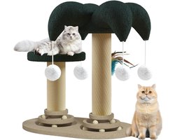 Krabpaal voor binnenkatten, sisal-touw, roterende baan, hangende ballen, 43 x 29 x 50 cm, geschikt voor kleine en middelgrote katten