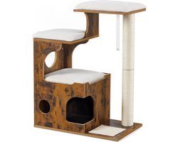Krabpaal voor Grote Katten - Krabton - Kattenhuis - Bruin-Wit