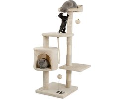 Krabpaal voor katten - 112 cm hoog - Met 2 pluche ballen en speeltouw - Sisaltouw - Geschikt voor kleine en grote katten - Beige Krabpaal