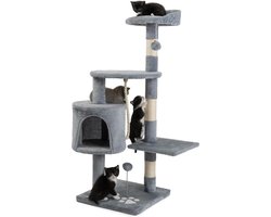 Krabpaal voor katten - 112 cm hoogte - met sisal touw - lichtgrijs - geschikt voor kleine en grote katten