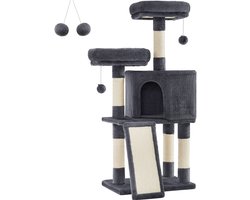 Krabpaal voor Katten - 115 cm Hoog - 3 Verdiepingen met Sisal Krabzuil - 2 Ligplekken en Knus Huisje - Stabiele en Comfortabele Kattenboom - Donkergrijs