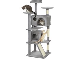 Krabpaal: Krabpaal voor katten, 138 cm hoog, kattentoren met meerdere verdiepingen, holen, hangende ballen en hangmatten, lichtgrijs