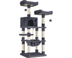 Krabpaal voor Katten - 143 cm - Met Hangmat, 2 Uitkijkplateaus - Rookgrijs