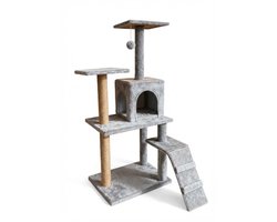 Krabpaal voor Katten - 52x38x120 cm - Krabpalen - Kattenmeubel - Krabboom - met Kattenhuis, Sisalpalen en Trapje - Stabiele Kattenboom - Meerdere Niveaus - Speeltoestel met Speelballetje - Zacht Pluche - Geschikt voor Kittens en Volwassen Katten