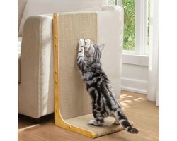 Krabpaal voor katten, 58 cm, L-vorm, wandmontage, verticale krabplaat, duurzaam karton ter bescherming van kattenmeubels binnenshuis, groot, houteffect
