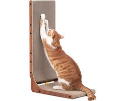 Krabpaal: Krabpaal voor Katten – 68 cm – L-vormig Krabkarton – Met Speelbal – Voor Binnenkatten – Hazelnootkleur – 1 Stuk