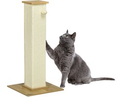 Krabpaal: Krabpaal voor katten 80 cm - kattenboom met sisal paal en hangende bal, 38 x 38 x 80 cm, eiken