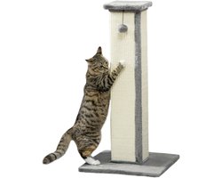 Krabpaal: Krabpaal voor katten, 81 cm hoog, krabpaal met sisalpaal en hangende bal, 41x41x81 cm, grijs
