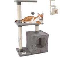 Krabpaal voor katten 85cm Grijs met Speeltjes en Mand