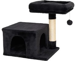 Krabpaal voor katten - Comfortabele ligplaats & hol - Hoogte 50 cm - Incl. pluche bal en belletje - Geschikt voor kleine & grote katten - Zwart Krabpaal