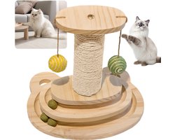 Krabpaal voor Katten - Echt Materiaal - Drielagig Draaiplateau - 3-In-1 Interactieve Speelbal voor Kittens