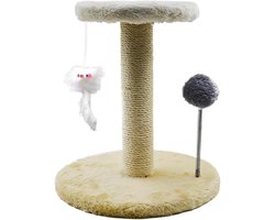 Krabpaal voor Katten - Kattenactiviteitenboom Kattenboom - Krabbelen en Spelen - Met Veer en Bal - 26x26x28cm - Beige