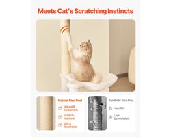 Krabpaal voor Katten - Kattenboom - Afmetingen 60x60x175 cm - Meerdere Niveaus - Sisal Krabpalen - Hangmat - Speelhuisje
