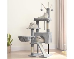 Krabpaal voor katten - Kattenboom speelmeubel - Binnen spelen krabben - Afneembare platforms hangmat - 50x40x125 cm - Lichtgrijs