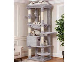 Krabpaal: Krabpaal voor katten - Kattenboom - Spelen en rusten - Ruim platform - 50 x 50 x 153cm - Lichtgrijs
