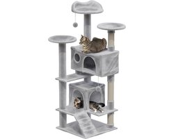 Krabpaal Voor Katten - Kattenboom Toren - Klimmen Spelen Slapen - Zeven Niveaus Hoog - 137x49x49 CM - Lichtgrijs
