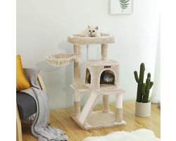 Krabpaal voor katten - Kattenhuis - Kattenmand - Fluweel - Beige - 48x48x96