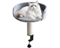Krabpaal: Krabpaal voor Katten - Kattenhuis - Kattenmand voor op Het Bureau - Stabiele Basis - Comfortabel en Veilig - Grijs