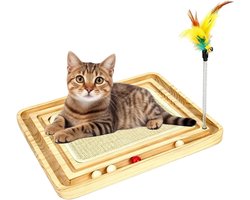 Krabpaal: Krabpaal voor katten - Kattenkrabmat interactief - Dagelijkse verrijking - Met balbaan - 40 x 30 x 5 cm