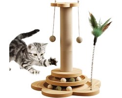 Krabpaal voor katten - Kattenkrabmeubel - Spelen en krabben - 4-in-1 interactief design - 30x30x10 cm - Natuurlijk
