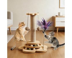 Krabpaal voor Katten - Kattenkrabpaal Hout - Krabbelen en Klimmen - Compact Design - 50cm Hoog - Houtkleur