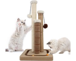 Krabpaal: Krabpaal voor Katten - Kattenkrabpaal Krabmeubel - Katten Spelen Krabben - 3 Krabzuilen Hangend Speelgoed - 56 cm Hoog