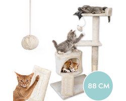 Krabpaal voor Katten - Kattenmand & Kattenspeelgoed - 3 Niveaus - Sisal Touw - 50 x 35 x 88 cm - Krabplank - Krabmat - Kattenhuis - Kattenbed - Kattenpaal - Krabton - Kattenmeubel - Kattentoren - Kattenspeeltjes - Kattenboom - Beige - PetVille