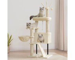 Krabpaal: Krabpaal voor katten - Kattenmeubel speelplek - Binnen spelen - Afneembare platforms - 50 x 40 x 125 cm - beige